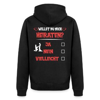 Willst du mich heiraten - Unisex Premium Bio Zip Hoodie - Schwarz - Hinten - Nico (187cm)