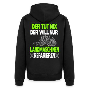 der tut nix der will nur landmaschinen reparieren - Unisex Premium Bio Zip Hoodie - Schwarz - Hinten - Nico (187cm)