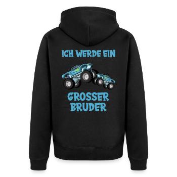 Ich werde großer Bruder - Unisex Premium Bio Zip Hoodie - Schwarz - Hinten - Nico (187cm)