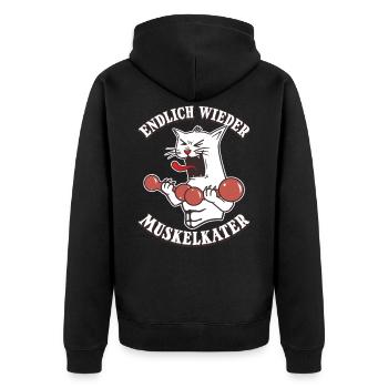 Endlich wieder Muskelkater Muskel Training Lustig - Unisex Premium Bio Zip Hoodie - Schwarz - Hinten - Nico (187cm)
