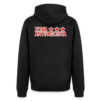 zone zona antifascista sterne antifascist - Unisex Premium Bio Zip Hoodie - Schwarz - Hinten - Nico (187cm)