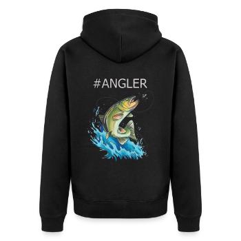 #Angler Angler Petri Heil - Unisex Premium Bio Zip Hoodie - Schwarz - Hinten - Nico (187cm)