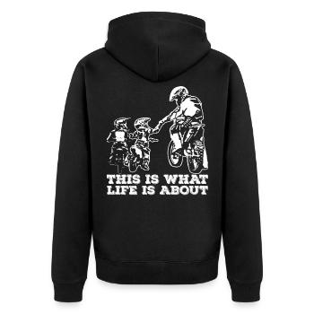 Dirt Bike Dad Motocross Motorrad FMX Biker Vater - Unisex Premium Bio Zip Hoodie - Schwarz - Hinten - Nico (187cm)