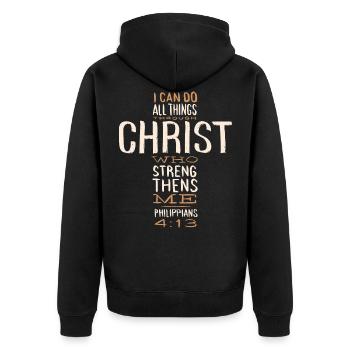 Philippians 4:13 Christian Bible Verse Leo Husband - Unisex Premium Organic Zip Hoodie - black - Back - Nico (187cm)