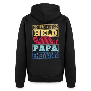 Grillmeister Papa Shirt Lustig Grillen Vater - Unisex Premium Bio Zip Hoodie - Schwarz - Hinten - Nico (187cm)