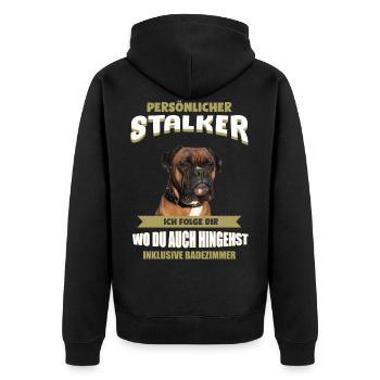 Boxer Hund - Deutscher Boxer - Unisex Premium Bio Zip Hoodie - Schwarz - Hinten - Nico (187cm)