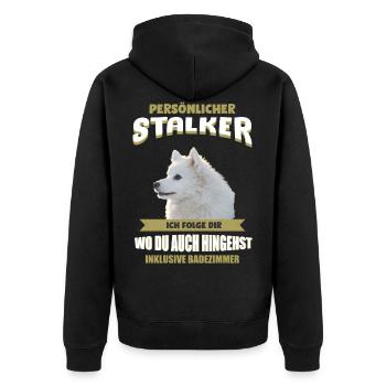 Japan Spitz Hund - Japan Spitz - Unisex Premium Bio Zip Hoodie - Schwarz - Hinten - Nico (187cm)