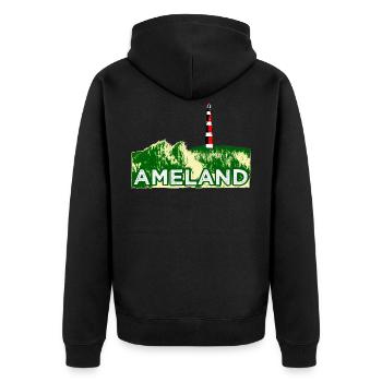 Leuchturm Ameland Holland Strand - Unisex Premium Bio Zip Hoodie - Schwarz - Hinten - Nico (187cm)