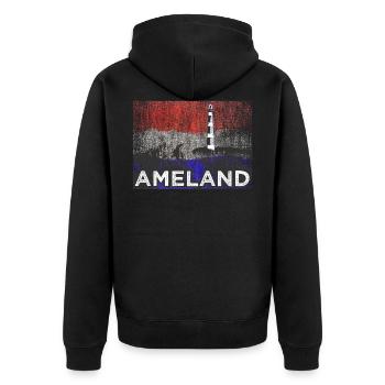 Der Leuchtturm von Ameland - Unisex Premium Bio Zip Hoodie - Schwarz - Hinten - Nico (187cm)