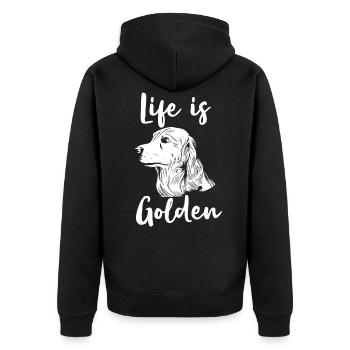 Life Is Golden Retriever Funny - Unisex Premium Bio Zip Hoodie - Schwarz - Hinten - Nico (187cm)