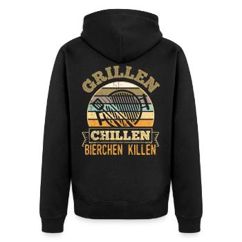 Grillen Chillen Bierchen Killen - Unisex Premium Bio Zip Hoodie - Schwarz - Hinten - Nico (187cm)