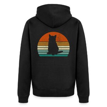Retro-Geschenk Katze T-Shirt Katzen - Unisex Premium Bio Zip Hoodie - Schwarz - Hinten - Nico (187cm)