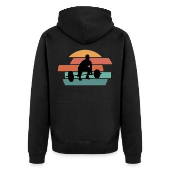 Fitness Gym Workout Pumpen - Unisex Premium Bio Zip Hoodie - Schwarz - Hinten - Nico (187cm)