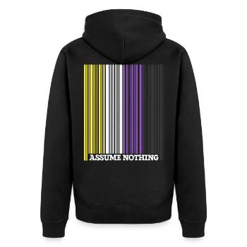 Nonbinary Flag Barcode Enby Genderqueer LGBT - Unisex Premium Bio Zip Hoodie - Schwarz - Hinten - Nico (187cm)