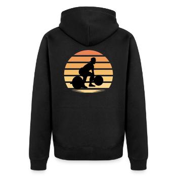 Fitness Gym Workout Pumpen - Unisex Premium Bio Zip Hoodie - Schwarz - Hinten - Nico (187cm)