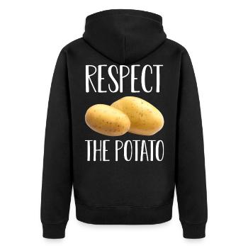 Kartoffel- Wurzelgemüse-Pun Vegane Pommes frites - Unisex Premium Bio Zip Hoodie - Schwarz - Hinten - Nico (187cm)