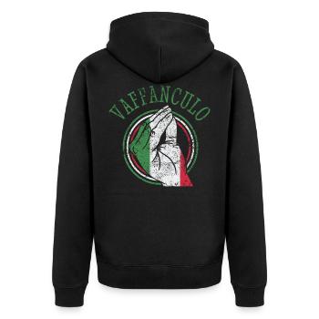 Lustige italienische Italien Vaffanculo Hand Geste - Unisex Premium Bio Zip Hoodie - Schwarz - Hinten - Nico (187cm)