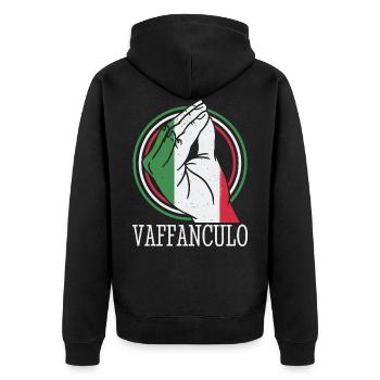 Lustige italienische Italien Vaffanculo Hand Geste - Unisex Premium Bio Zip Hoodie - Schwarz - Hinten - Nico (187cm)