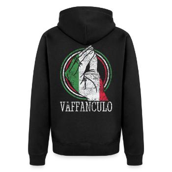Funny Italian Italy Vaffanculo hand gesture - Unisex Premium Organic Zip Hoodie - black - Back - Nico (187cm)
