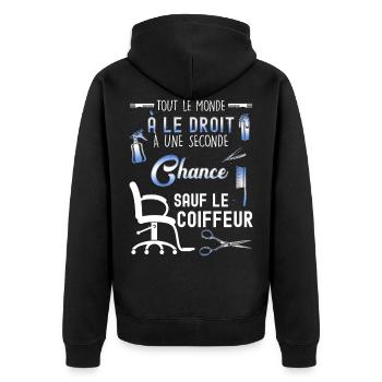 Coiffeur humour cadeau métier coiffure - Veste à capuche bio Premium Unisexe - noir - Dos - Nico (187cm)