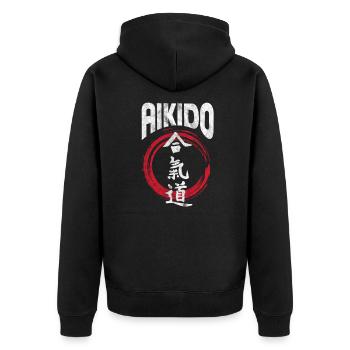 aikido - Unisex Premium Organic Zip Hoodie - black - Back - Nico (187cm)