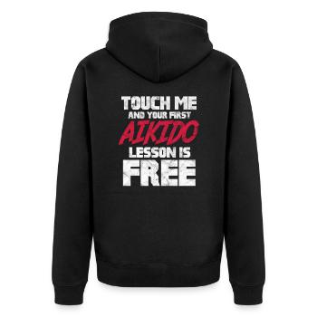 Aikido - Unisex Premium Bio Zip Hoodie - Schwarz - Hinten - Nico (187cm)