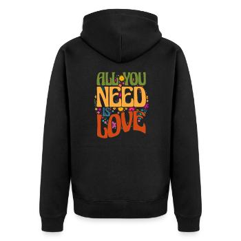 70s Retro Flower Power Vintage Gift - Unisex Premium Organic Zip Hoodie - black - Back - Nico (187cm)