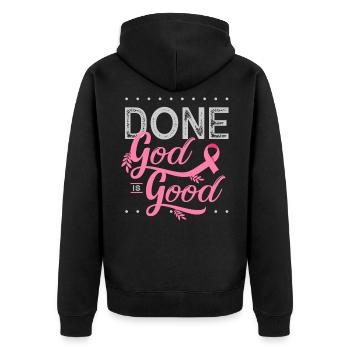 Chemo, Chemo Brustkrebs, rosa Schleife, - Unisex Premium Bio Zip Hoodie - Schwarz - Hinten - Nico (187cm)