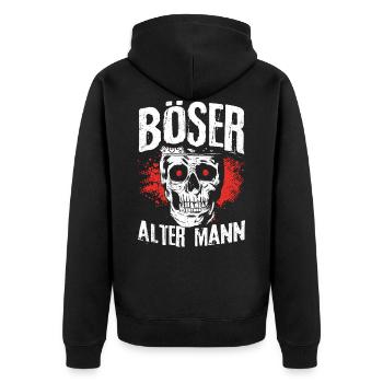 Böser Alter Mann Opa Papa Totenkopf Skull Vintage - Unisex Premium Bio Zip Hoodie - Schwarz - Hinten - Nico (187cm)