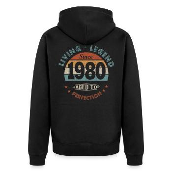 Legende seit 1980 Lustiges Geburtstagsgeschenk - Unisex Premium Bio Zip Hoodie - Schwarz - Hinten - Nico (187cm)