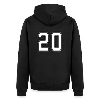 20 ans numéro maillot 20 - Veste à capuche bio Premium Unisexe - noir - Dos - Nico (187cm)