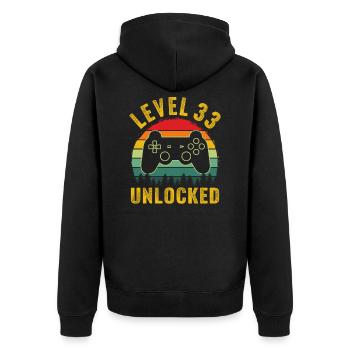Level 33 unlocked t-shirt level 33 complete - Unisex Premium Bio Zip Hoodie - Schwarz - Hinten - Nico (187cm)