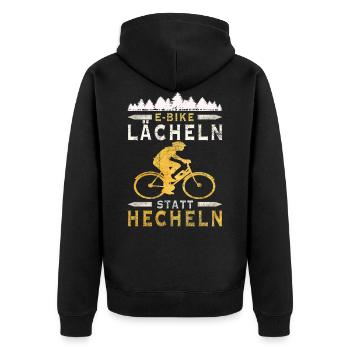Lächeln statt hecheln Lustig Spruch Fahrrad E-Bike - Unisex Premium Bio Zip Hoodie - Schwarz - Hinten - Nico (187cm)