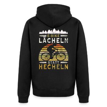 Lächeln statt hecheln Lustig Spruch Fahrrad E-Bike - Unisex Premium Bio Zip Hoodie - Schwarz - Hinten - Nico (187cm)