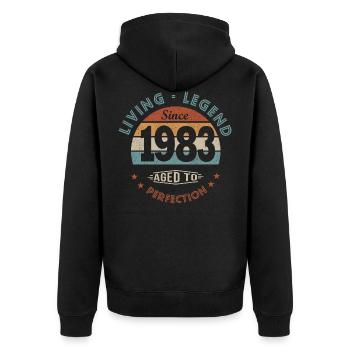 Legende geboren 1983 Geburtstagsgeschenk 38 Jahre - Unisex Premium Bio Zip Hoodie - Schwarz - Hinten - Nico (187cm)