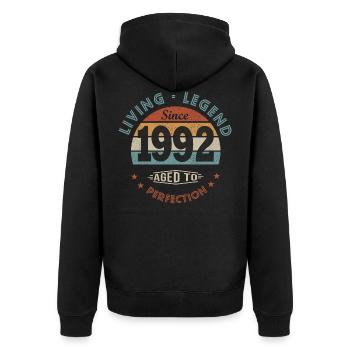 Legende geboren 1992 Geburtstagsgeschenk 30 Jahre - Unisex Premium Bio Zip Hoodie - Schwarz - Hinten - Nico (187cm)