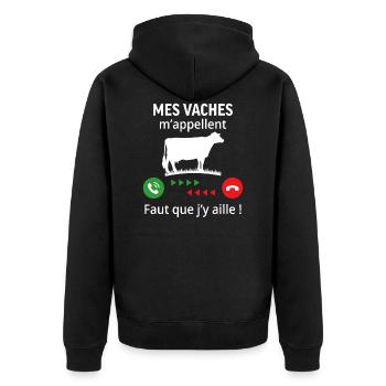 mes vaches m'appellent ...faut que j'y aille ! - Veste à capuche bio Premium Unisexe - noir - Dos - Nico (187cm)