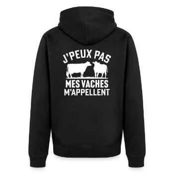 J'peux pas mes vaches m'appellent - Veste à capuche bio Premium Unisexe - noir - Dos - Nico (187cm)