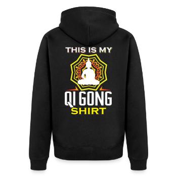 This is my Qi Gong Shirt - Unisex Premium Organic Zip Hoodie - black - Back - Nico (187cm)