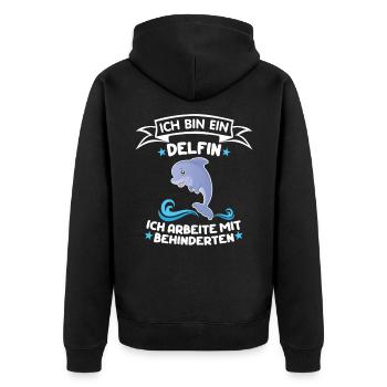 Delfin Arbeit Job Humor Lustig Spaß Sprüche - Unisex Premium Bio Zip Hoodie - Schwarz - Hinten - Nico (187cm)