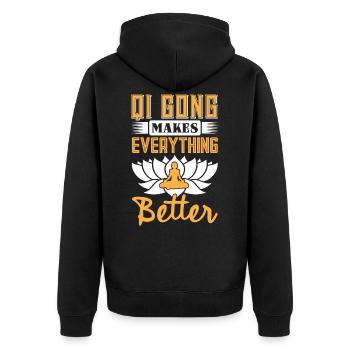 Qi Gong makes everything better - Unisex Premium Bio Zip Hoodie - Schwarz - Hinten - Nico (187cm)