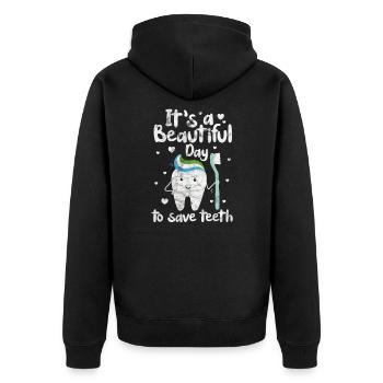 Zahnarzt - Unisex Premium Bio Zip Hoodie - Schwarz - Hinten - Nico (187cm)