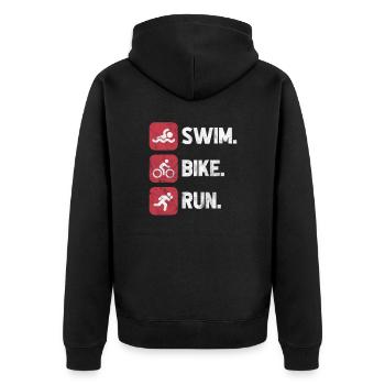 Triathlon - Unisex Premium Bio Zip Hoodie - Schwarz - Hinten - Nico (187cm)
