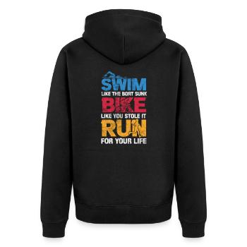 Triathlon - Unisex Premium Bio Zip Hoodie - Schwarz - Hinten - Nico (187cm)