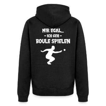Mir egal Boule Spielen - Unisex Premium Bio Zip Hoodie - Schwarz - Hinten - Nico (187cm)