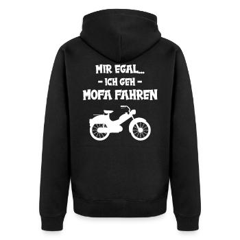 Mir egal Mofa fahren - Unisex Premium Bio Zip Hoodie - Schwarz - Hinten - Nico (187cm)