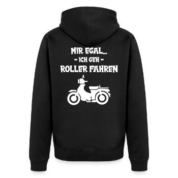 Mir egal Roller fahren - Unisex Premium Bio Zip Hoodie - Schwarz - Hinten - Nico (187cm)