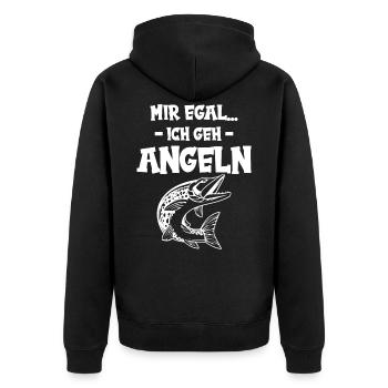 Mir egal ich geh Hecht angeln - Unisex Premium Bio Zip Hoodie - Schwarz - Hinten - Nico (187cm)