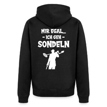 Mir egal sondeln - Unisex Premium Bio Zip Hoodie - Schwarz - Hinten - Nico (187cm)