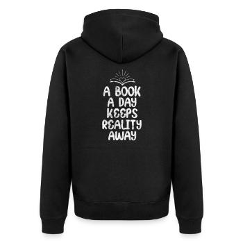 Lesen - Unisex Premium Bio Zip Hoodie - Schwarz - Hinten - Nico (187cm)